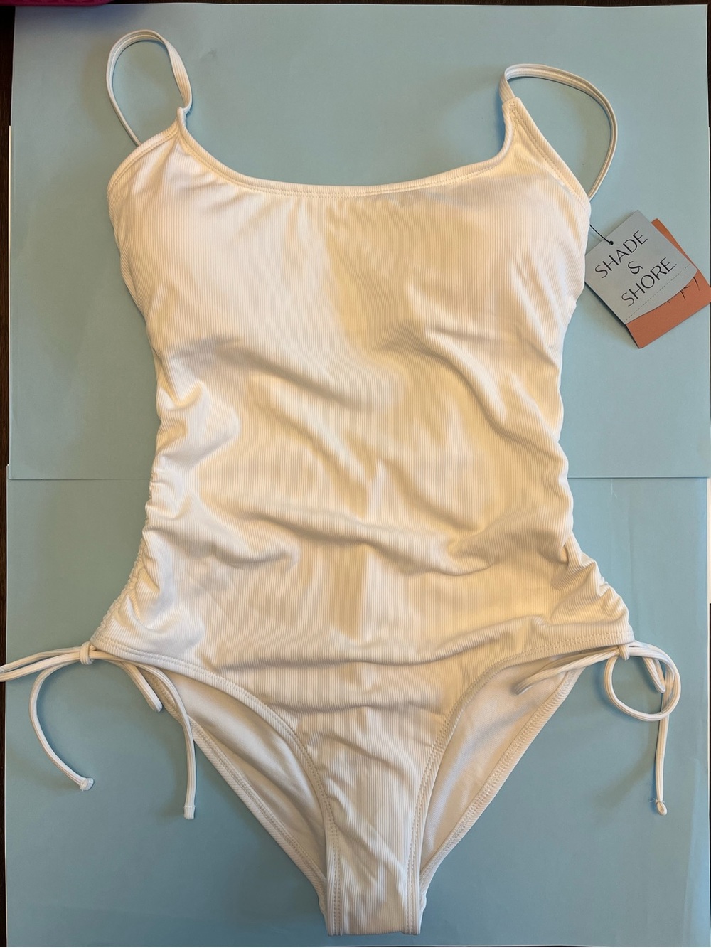 Shade & Shore White Side-Ribbed One-Piece Swimsuit